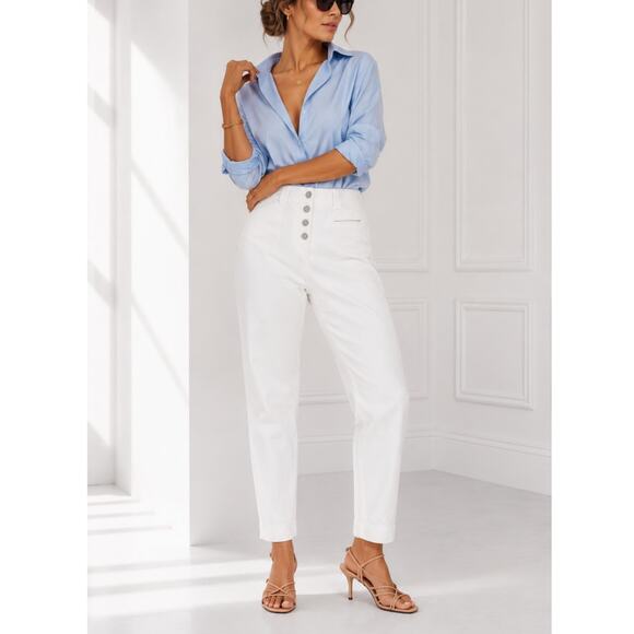 Reiss Denim - REISS Women's White Jeans Sz. 6 High Waist Pockets Luxury Denim Tapered Leg
